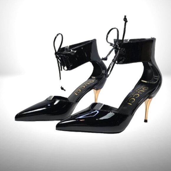Gucci Priscilla Black Patent Leather Ankle Cuff Pumps Size:37 - Picture 2 of 9